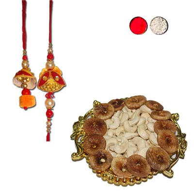 "Bhaiya Bhabi Rakhi - BBR-910 A (2 Rakhis) , Dryfruit Thali - code RD400 - Click here to View more details about this Product